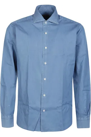 BARBA Overhemden, Heren, Blauw, XL, Denim, Denim Neck Shirt