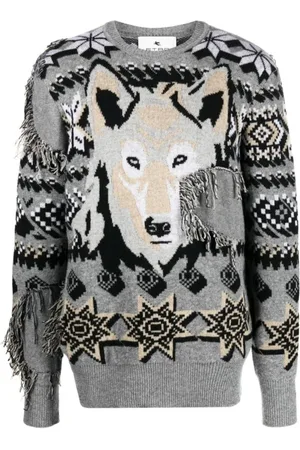 Etro Sweatshirts & Hoodies, Heren, Grijs, S, Wol, Wollen trui met dierenprint