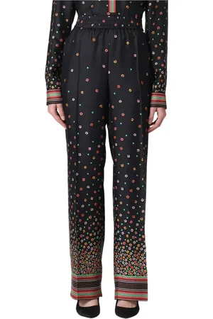 RED Valentino Broeken, Dames, Zwart, S, Bloemen Gestreepte Leren Broek