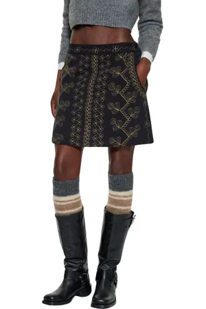 Antik Batik Rokken, Dames, Zwart, S, Katoen, Oriane geborduurde rok