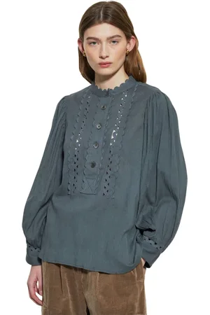 Antik Batik Blouses & Shirts, Dames, Grijs, L, Katoen, Aya openwork blouse