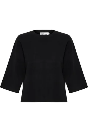 Karen by Simonsen Blouses & Shirts, Dames, Zwart, 2Xs, Polyester, Eenvoudige Gebreide Tee met Halve Mouwen