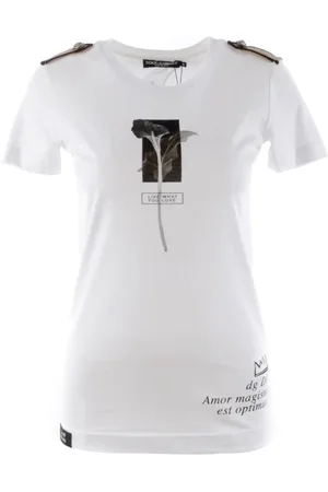 Dolce & Gabbana Tops, Dames, Wit, 3Xs, Katoen, Lily Korte Mouw T-shirt