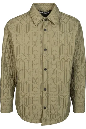 Palm Angels Jassen, Heren, Groen, M, Gewatteerd Monogram Overhemd