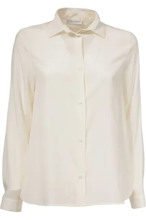 LE TRICOT PERUGIA Blouses & Shirts, Dames, Wit, S, Zijden overhemd met klassieke kraag