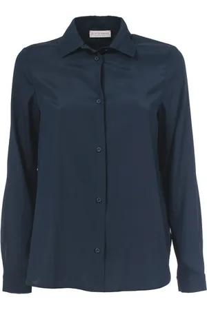 LE TRICOT PERUGIA Blouses & Shirts, Dames, Blauw, 2Xl, Zijden overhemd met klassieke kraag