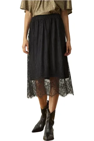 In Front Rokken, Dames, Zwart, S, Polyester, Paula Rok in Prachtige Kant