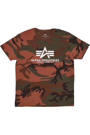 Alpha Industries Tops, Heren, Bruin, XL, Basic Camo Tee - Streetwear Collectie
