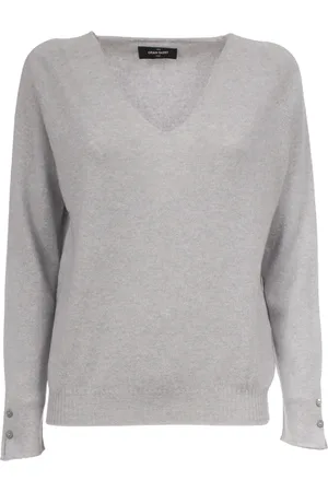Gran Sasso Truien, Dames, Grijs, XS, Kasjmier, Cashmere Trui met V-hals
