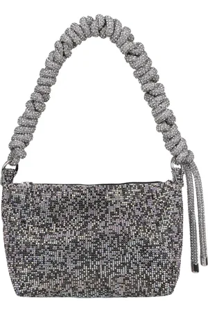 KARA Tassen, Dames, Zwart, ONE Size, Satijn, Kristal Mesh Schoudertas