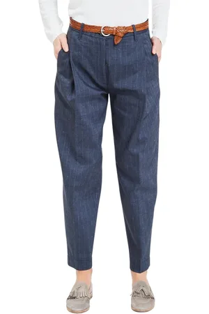 Nine In The Morning Broeken, Dames, Blauw, W27, Wordly Chino Broek met Plooien