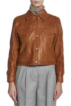MASSCOB Jassen, Dames, Bruin, L, Leer, Bruine Leren Jas