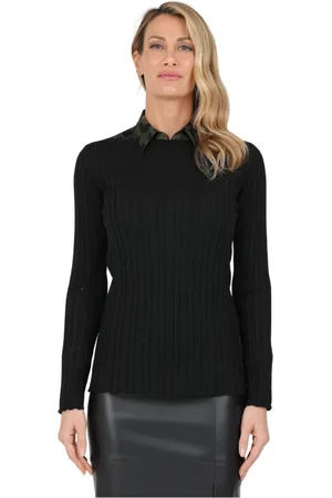 ALPHA STUDIO Truien, Dames, Zwart, L, Top met lange mouwen en boothals met knoopdetail