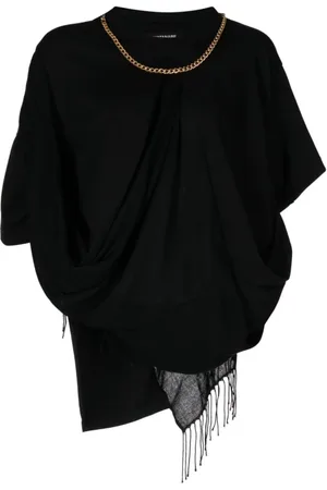 JUNYA WATANABE Blouses & Shirts, Dames, Zwart, S, Wol, Zwarte Gedrapeerde T-shirts en Polos