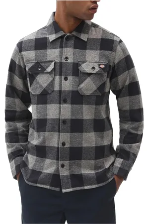 Dickies Overhemden, Heren, Grijs, XL, Geruite Overhemd met Lange Mouwen
