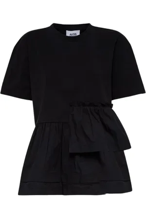 ALPHA STUDIO Blouses & Shirts, Dames, Zwart, M, Giro Ruffle T-Shirt