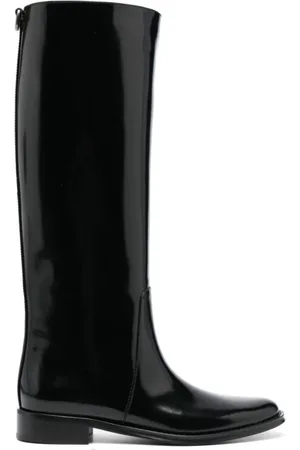 Saint Laurent Schoenen, Dames, Zwart, 38 EU, Leer, Hunt Leren Laarzen