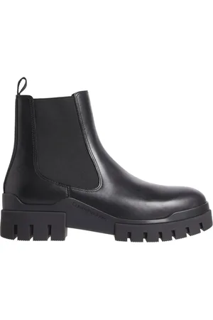 Calvin Klein Schoenen, Heren, Zwart, 44 EU, Leer, Zwarte Combat Chelsea Enkellaarzen