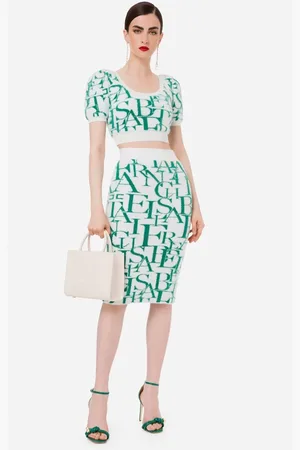 Elisabetta Franchi Rokken, Dames, Groen, S, Polyester, Lettering Design Kokerrok
