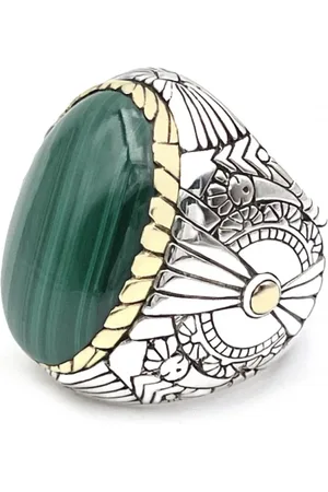 Jalan Jalan Accessoires, unisex, Veelkleurig, 60 MM, 925 Sterling Zilveren Ring met Ovale Malachiet
