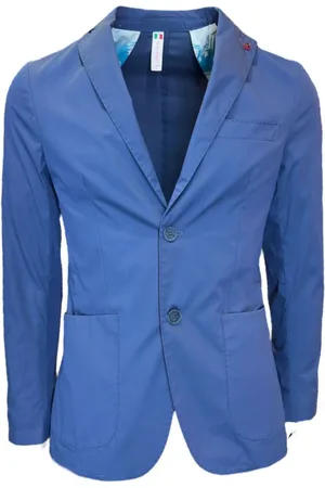 0-105 Jassen, Heren, Blauw, XS, Linnen, Blauwe Herenjas met Zak