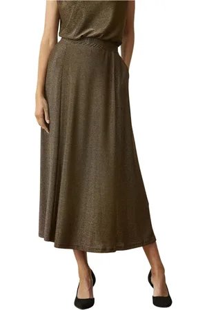 In Front Rokken, Dames, Geel, L, Polyester, Glimmende A-lijn Rok met Zakken