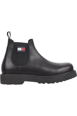 Tommy Hilfiger Schoenen, Heren, Zwart, 45 EU, Leer, Zwarte Enkellaarzen voor Heren