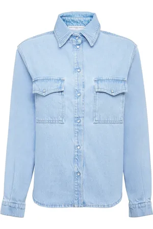 MVP Wardrobe Blouses & Shirts, Dames, Blauw, L, Katoen, Zonsondergang Streep Overhemd