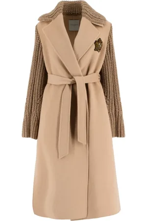 ERMANNO SCERVINO Mantels, Dames, Bruin, S, Wol, Dubbele Wollen Jas met Riem