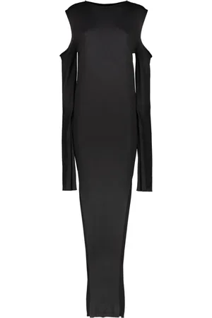 Rick Owens Kleedjes, Dames, Zwart, M, Wol, Maxi Gebreide Jurk met Cape Mouwen