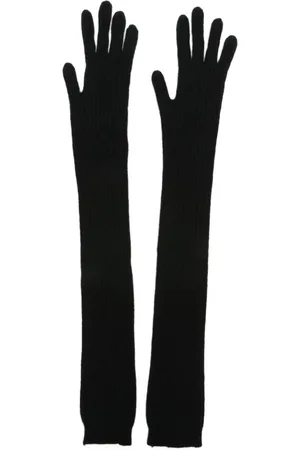 Alberta Ferretti Accessoires, Dames, Zwart, ONE Size, Wol, Zwarte extra lange handschoenen van kasjmier en wol met geribbelde afwerking