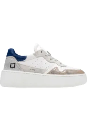 D.A.T.E. Schoenen, Dames, Grijs, 39 EU, Suède, Zilveren leren sneakers met suède inzetstukken