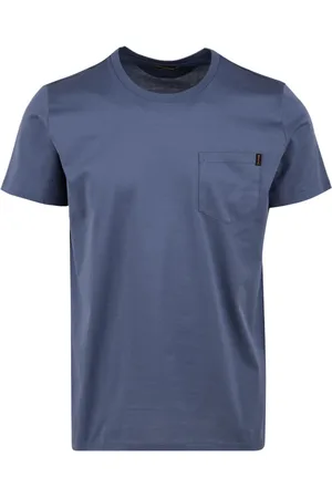 MOORER Tops, Heren, Blauw, M, Katoen, Blauwe T-shirts en Polos
