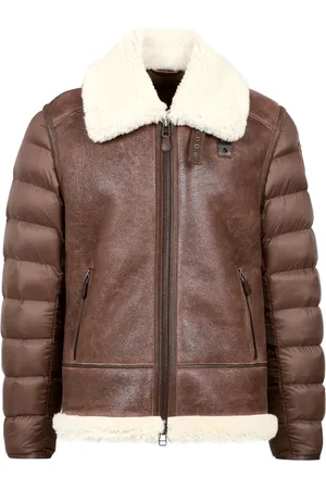 Blauer Jassen, Heren, Bruin, L, Bruine Leren Jas met Kraag en Rits