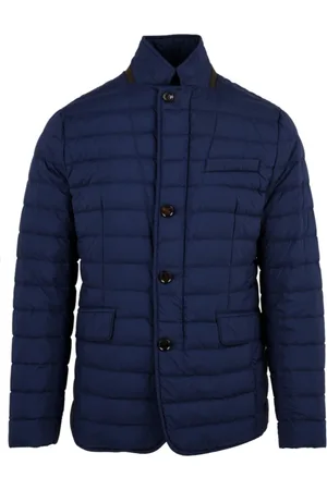 MOORER Jassen, Heren, Blauw, L, Gewatteerde Leren Jas met Rits en Hoornknopen