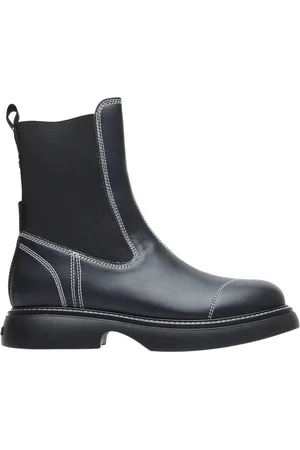 Ganni Schoenen, Dames, Zwart, 36 EU, Katoen, Chelsea Laarzen met Ingelegd Logo