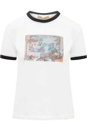 CORMIO Tops, Dames, Wit, M, Bedrukt Crew Neck T-shirt