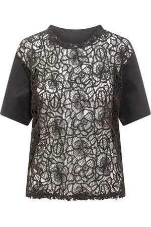 SEMICOUTURE Tops, Dames, Zwart, L, Bloemen geborduurd crew neck t-shirt