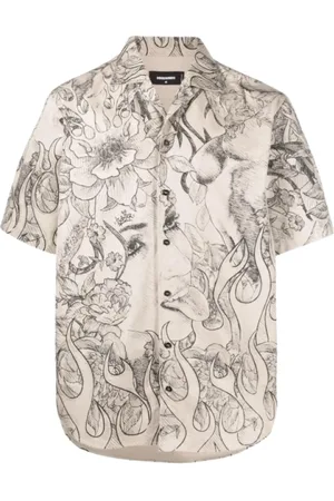 Dsquared2 Overhemden, Heren, , L, Katoen, Katoenen overhemd met korte mouwen en zwarte bloemenprint