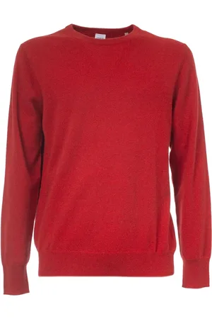 Aspesi Truien, Heren, Rood, L, Kasjmier, Cashmere Ribgebreide Crewneck Trui