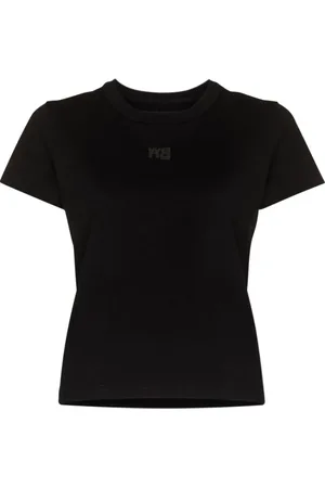 Alexander Wang Tops, Dames, Zwart, S, Katoen, Zwarte Essential Logo Tee met gebonden nek