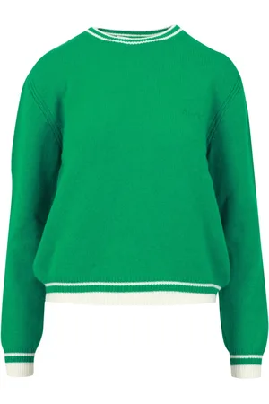 Msgm Truien, Dames, Groen, M, Wol, Groene trui van wol en kasjmier met geborduurd logo