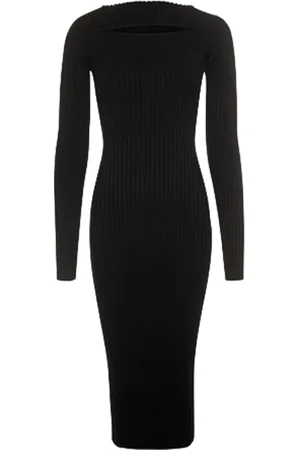 ANINE BING Kleedjes, Dames, Zwart, L, Katoen, Geribbelde Midi Jurk