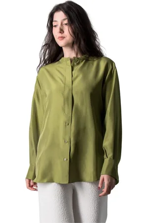 Dorothee Schumacher Blouses & Shirts, Dames, Groen, S, Heritage Ease Blouse van Gewassen Zijde - Moos Groen