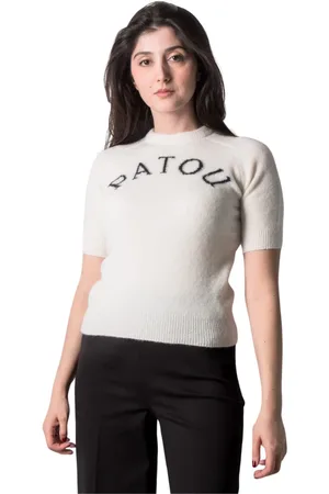 Patou Tops, Dames, Wit, M, Alpaca Jacquard Korte Mouwen Trui