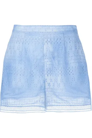 ERMANNO SCERVINO Korte broeken, Dames, Blauw, S, Katoen, Blauwe Katoenen Broderie Anglaise Shorts