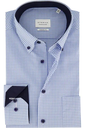 ETERNA Overhemden, Heren, Blauw, 5Xl, Katoen, Lichtblauwe geruite overhemdjurk