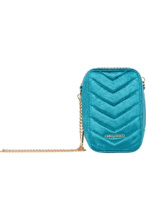 Carlo Colucci Tassen, Dames, Blauw, ONE Size, Elegante Fluweel Schoudertas