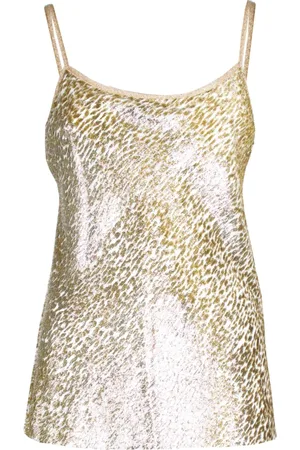 Jucca Tops, Dames, Geel, L, Zijden blend lurex top met decoraties