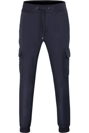 MOORER Broeken, Heren, Blauw, L, Wol, Ontspannende wollen broek met cargozakken